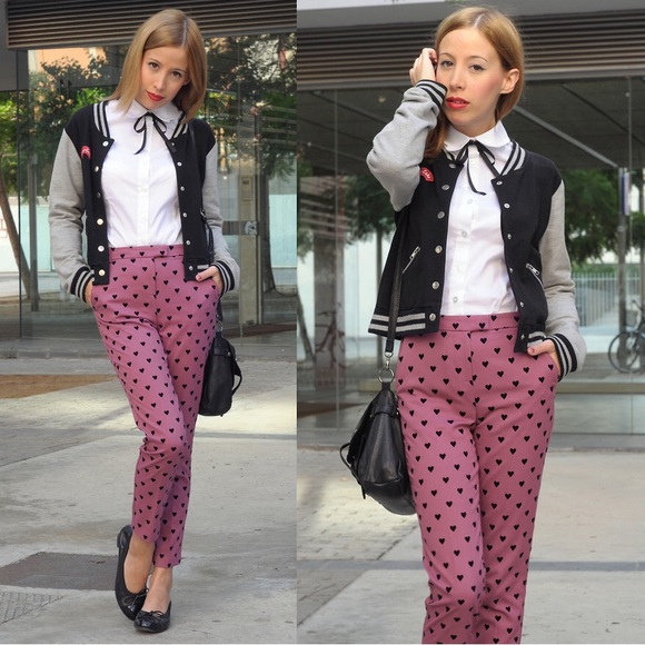 Topshop Heart Cropped Pants. Dusty Rose with black hearts. Women’s US 8 … - Picture 2 of 16